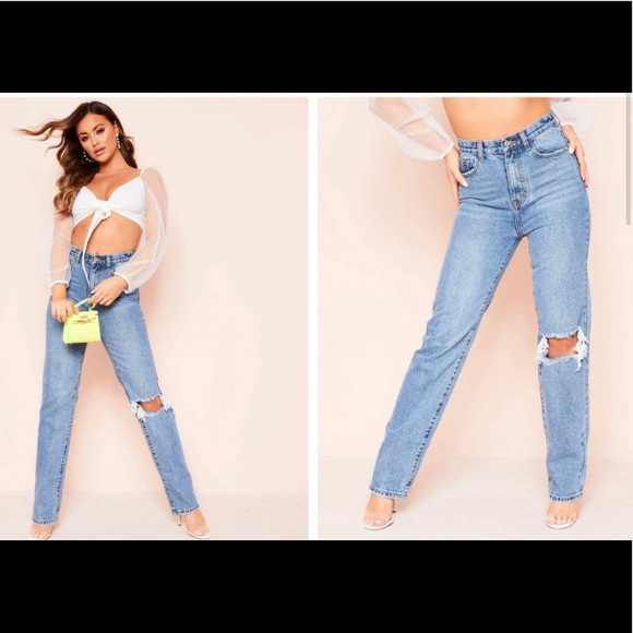 Ripped Knee Straight Leg Pants - Picture 1 of 3